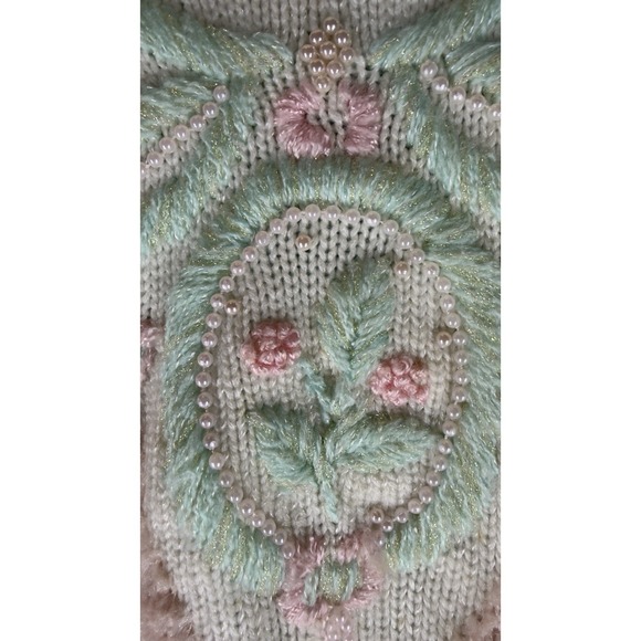 Rare Jaclyn Smith Vintage Sweater Chunky Beaded 80's White Blue Pink Small - Picture 12 of 16